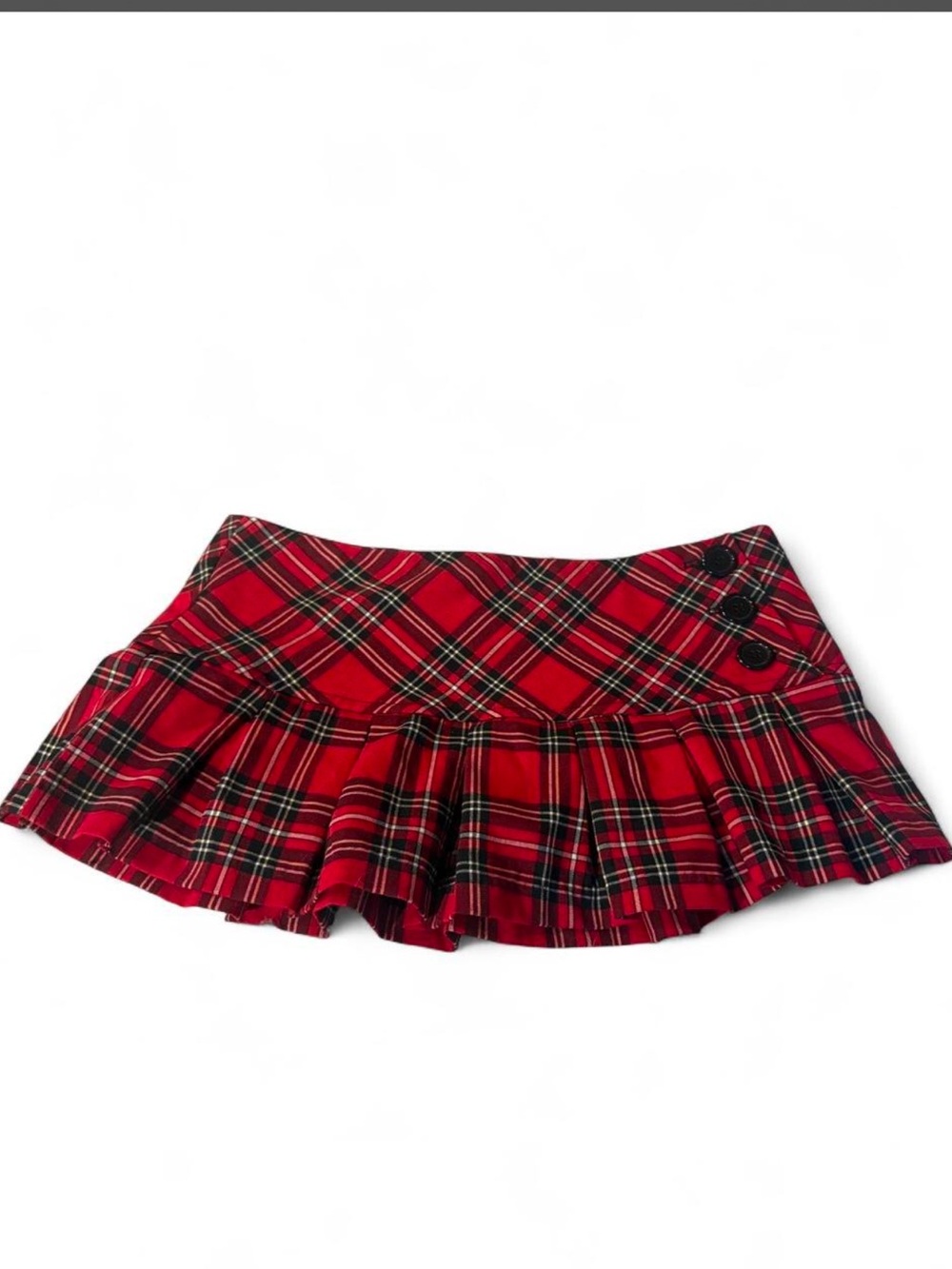 Vintage 90s Y2K 579 Red Tartan Plaid Mini Skirt Small Button Detail